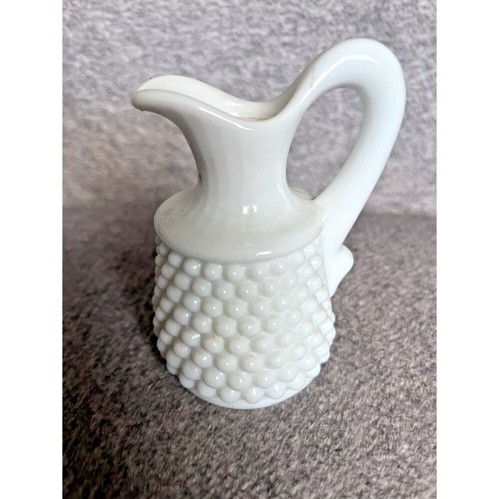 Vintage Crimped Ruffled Original Fenton Milk Glass Hobnail Pitcher Creamer 4”